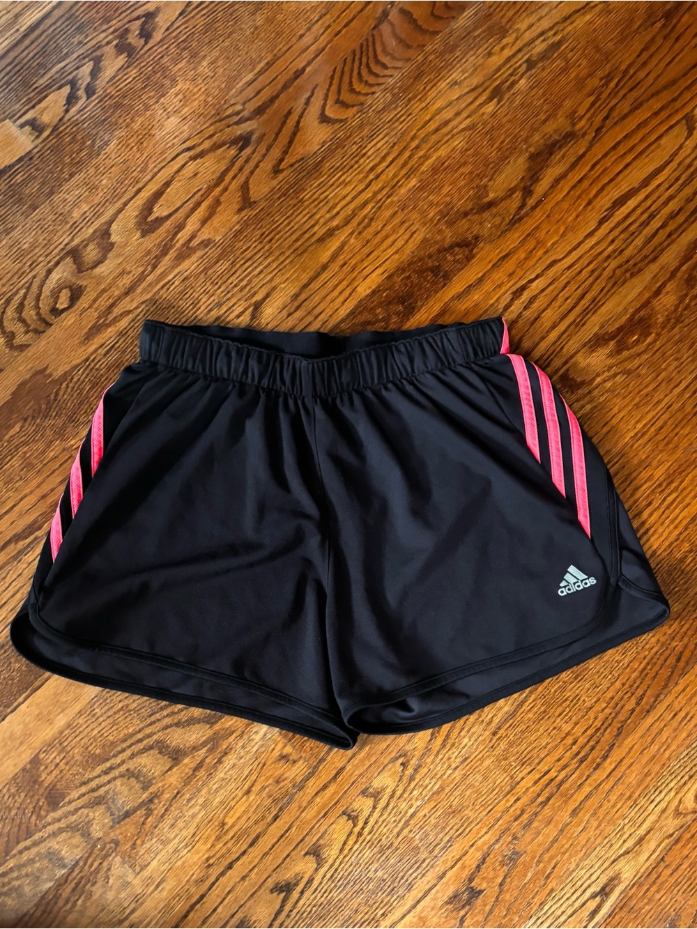 adidas Black Athletic Shorts with Hot Pink Stripes